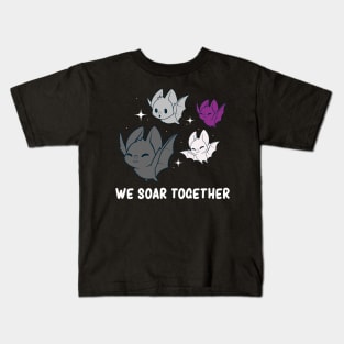 Subtle Asexual Pride Flag Lgbtqia Cute Kawaii Bat Kids T-Shirt